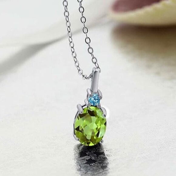Green Peridot Swiss Blue Topaz 925 Sterling Silver Pendant Necklace 18in 2.8g - Picture 8 of 10